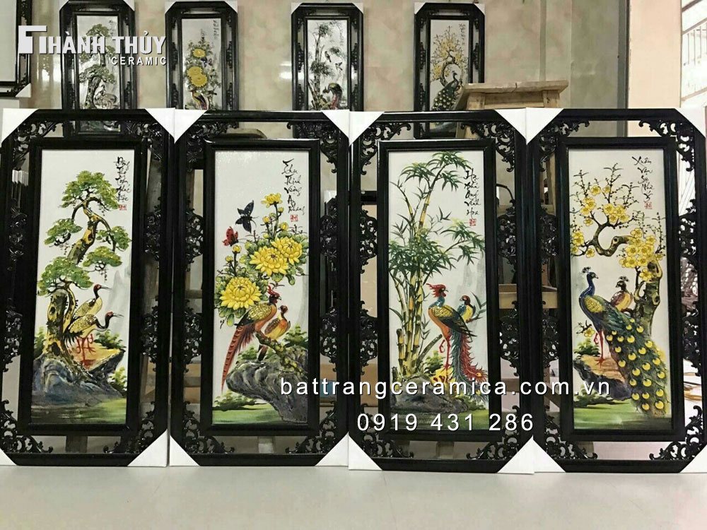 BỘ TRANH TỨ QUÝ GỖ TREO PHÒNG KHÁCH SANG TRỌNG ĐẲNG CẤP PHONG THỦY