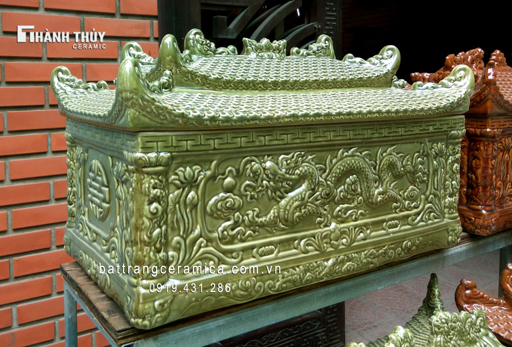 Tiểu quách sứ hai mái màu xanh cỏ úa (3)