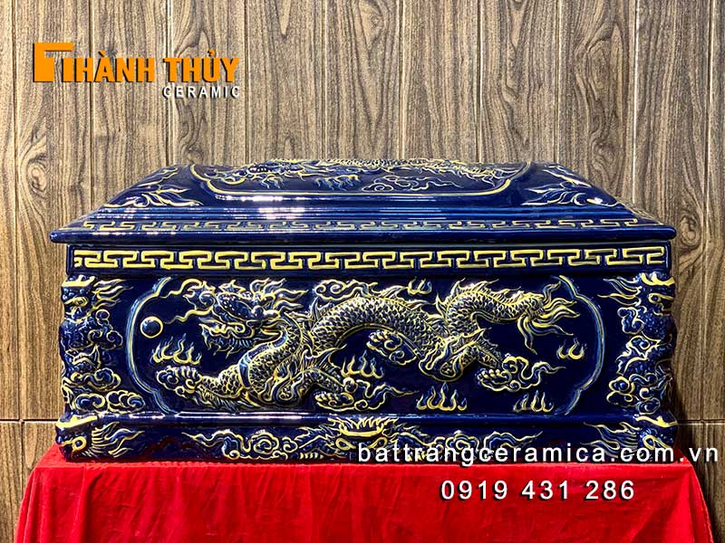 Tiểu quách Bát Tràng rồng nổi màu xanh hoàng thủy