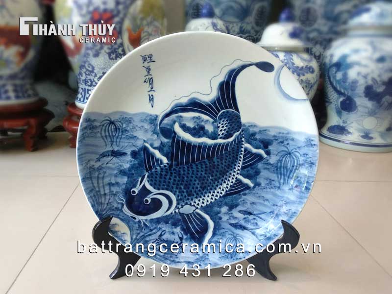 Đĩa cảnh lý ngư vọng nguyệt phi 35 cm
