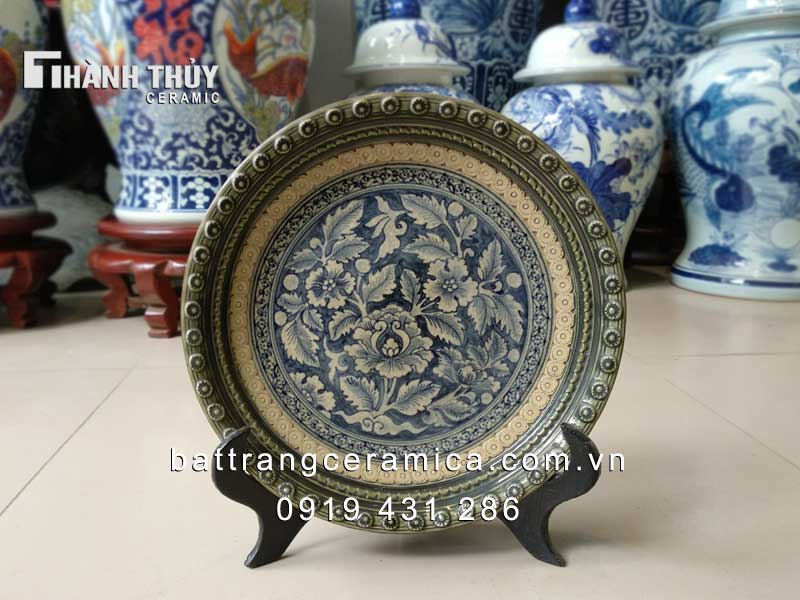 Đĩa sứ men rạn giả cổ phú quý cát tường