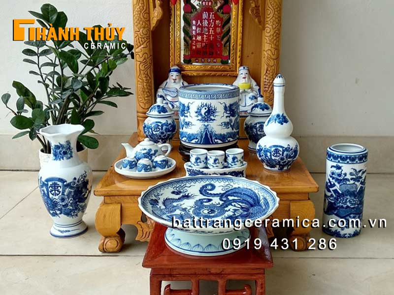Bộ thờ thần tài men xanh Lam lộc phát 03