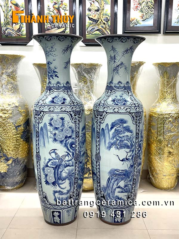 Lọ lộc bình tứ quý men Lam cao 1m6