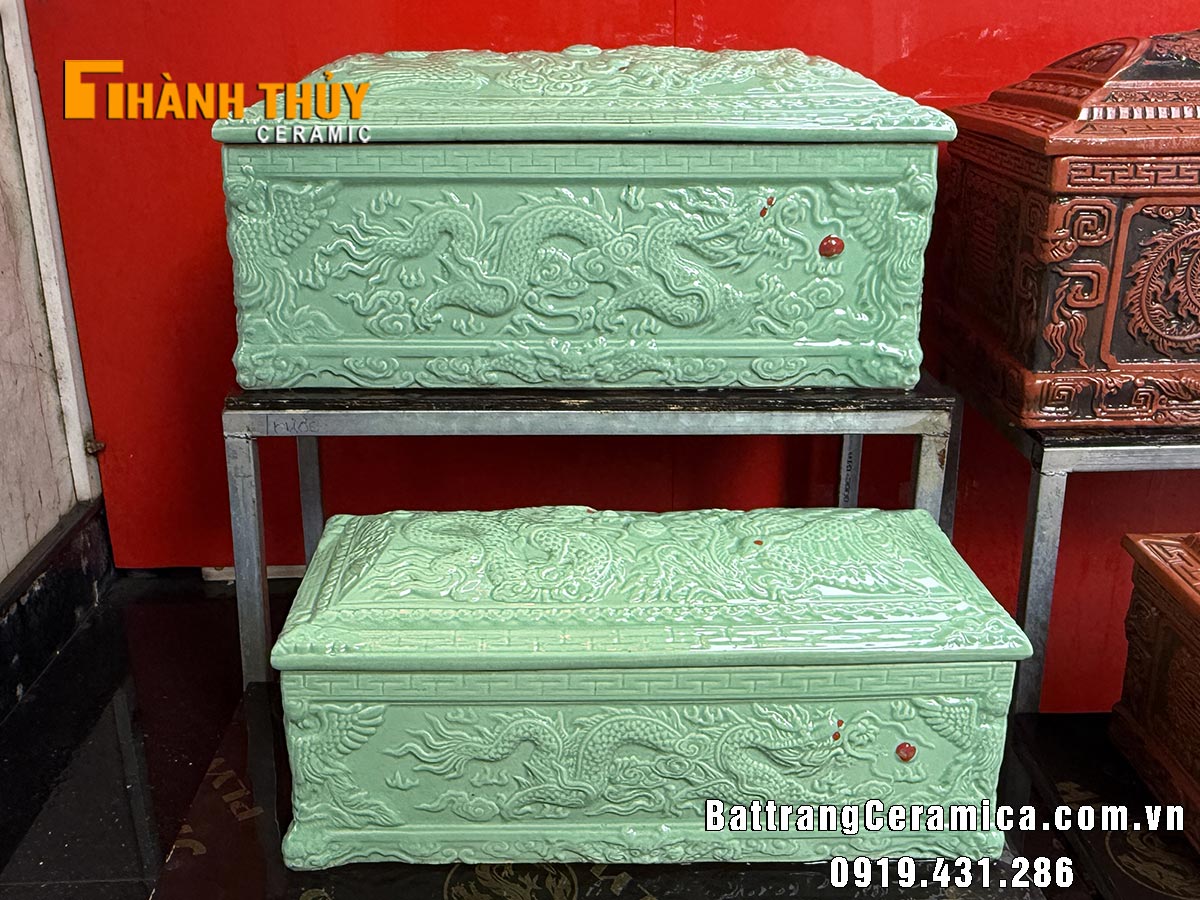 Quách tiểu Bát Tràng rồng nổi men xanh ngọc