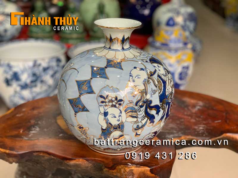 Bình hút lộc vẽ vàng Ngũ Phúc Lâm Môn h30