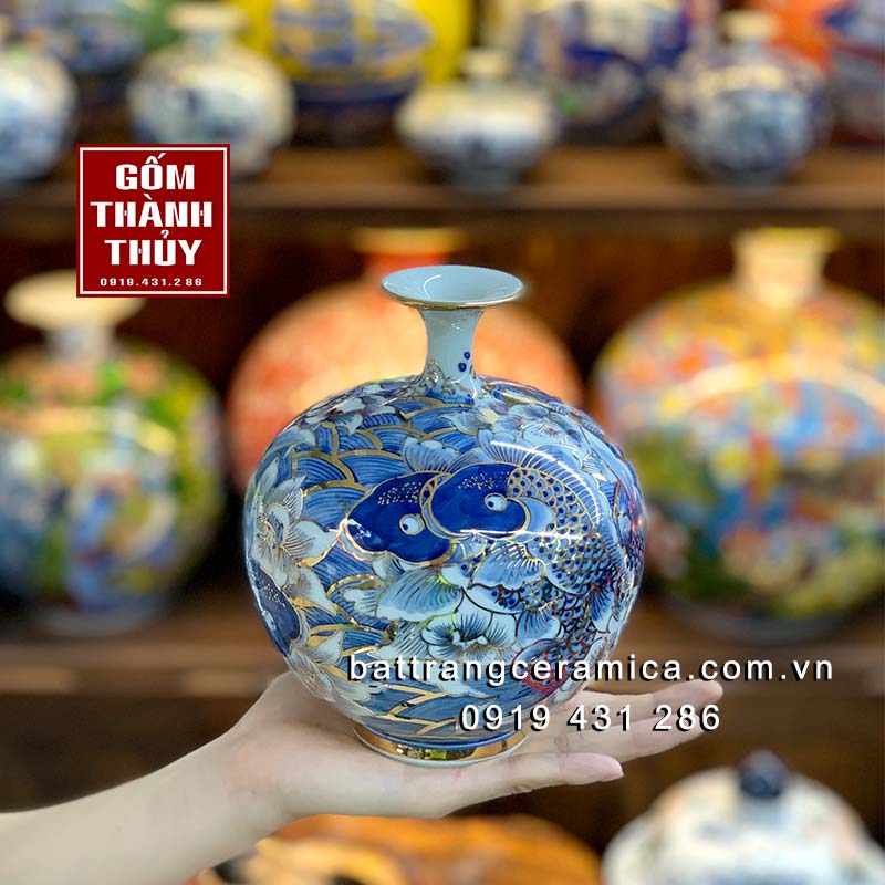 Bình hút lộc vuốt tay cá chép hoa sen 16cm