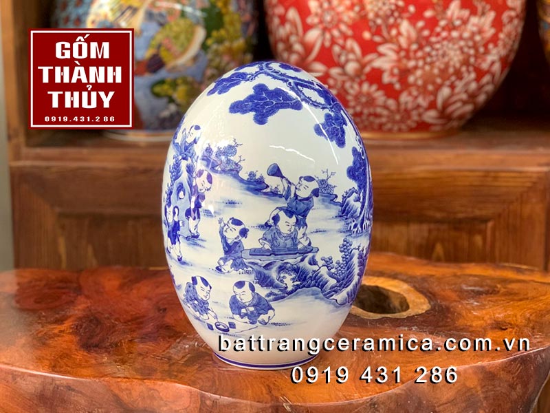 Trứng gốm sứ vẽ bách nhi đồ cao 35cm