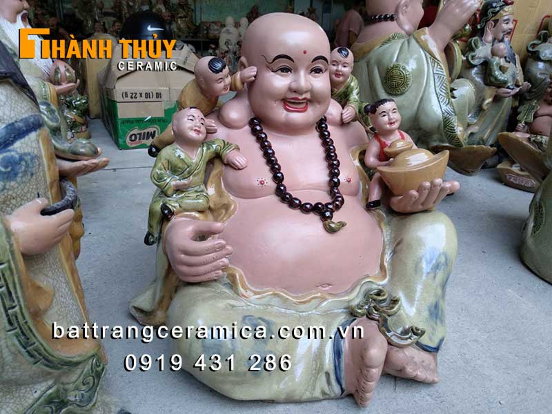 Tượng di lặc bằng gốm sứ Bát Tràng cao 50cm