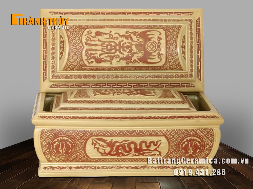 Bộ tiểu quách rồng thời lý gốm vàng lưu ly