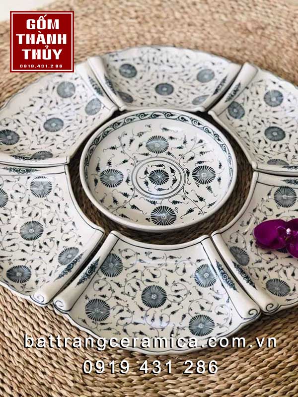 Bộ bát hoa mặt trời cuốn thư vẽ cúc dây