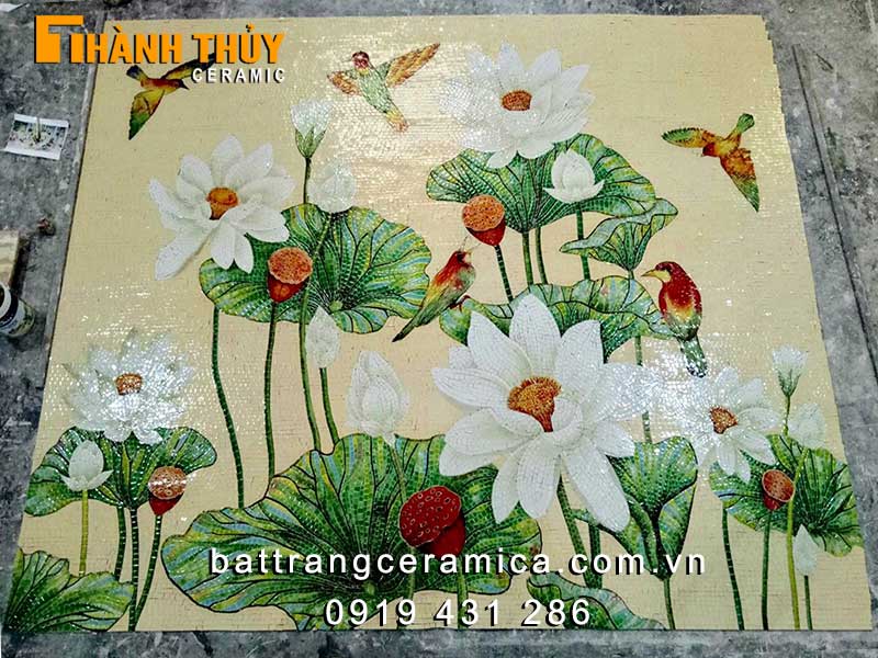 Tranh ghép gốm mosaic hoa sen trang trí