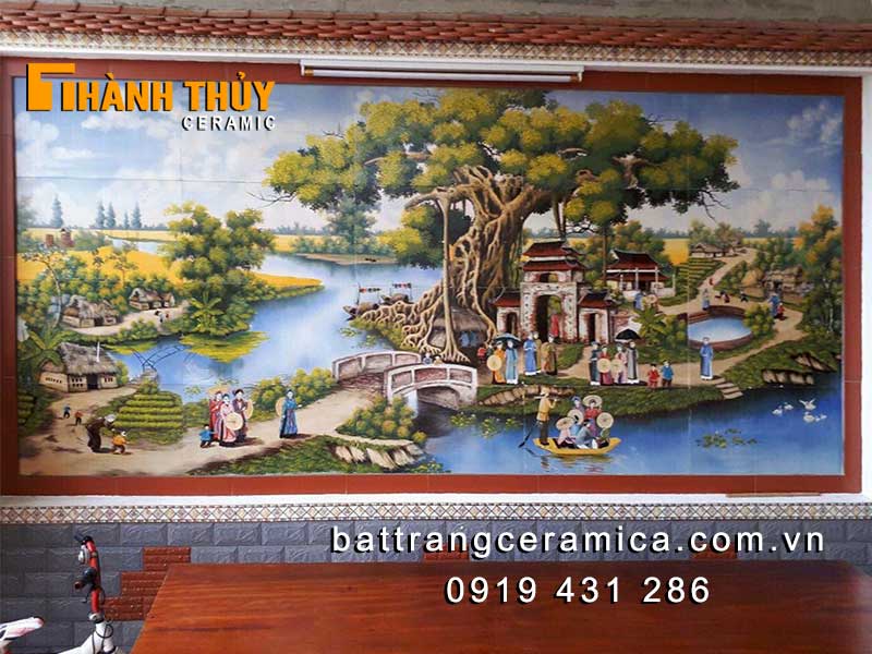 Tranh gốm ốp tường vẽ cảnh làng quan họ