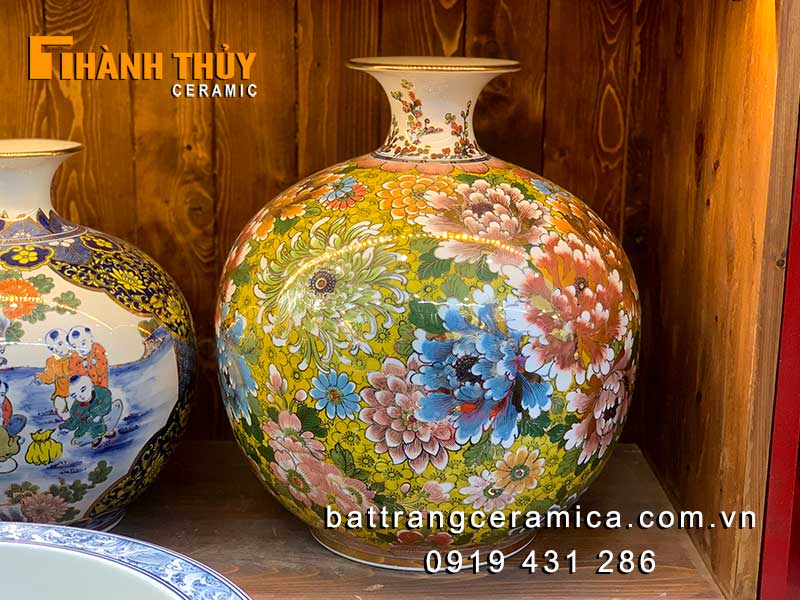 Bình hút lộc vẽ vàng Bách Hoa Phú Quý h40