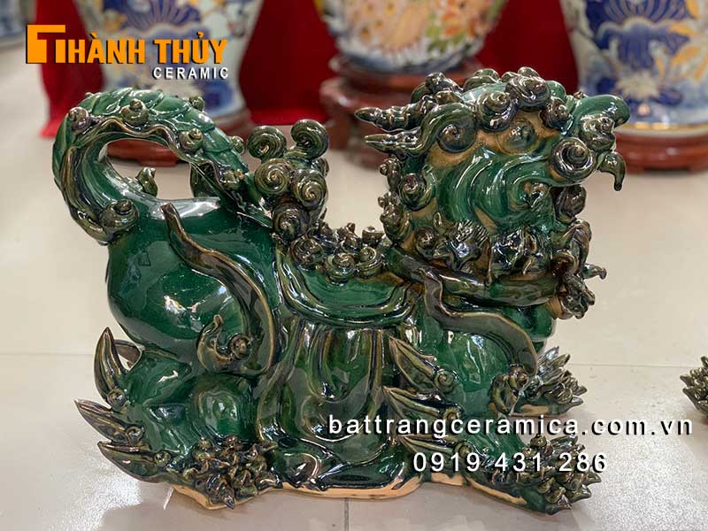 Con Nghê phong thủy sứ men ngọc cao 35cm
