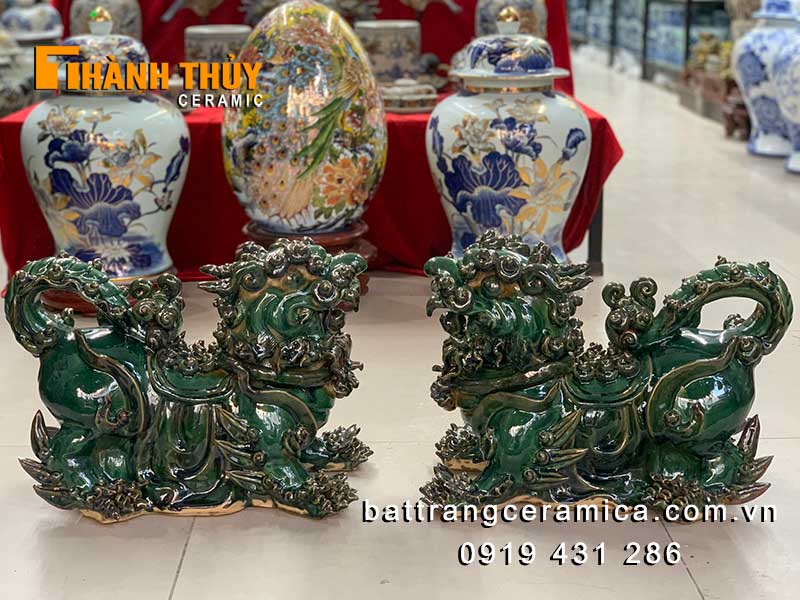 Con Nghê phong thủy sứ men ngọc cao 35cm