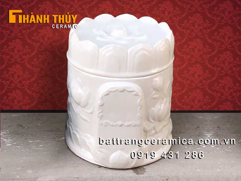 Hủ đựng tro cốt màu trắng hình đài sen
