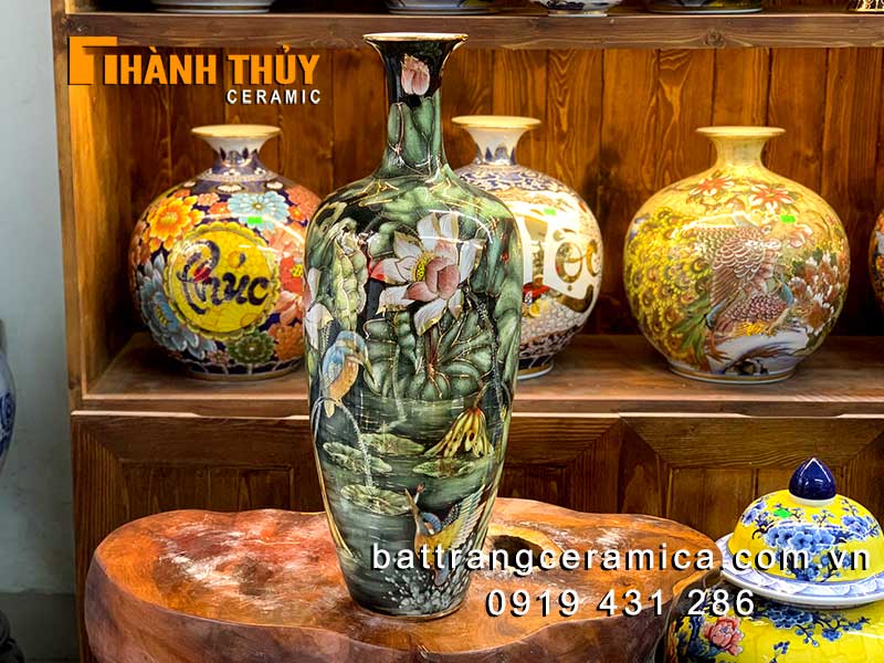 Bình vẽ vàng liên hoa cát tường cao cấp 60cm