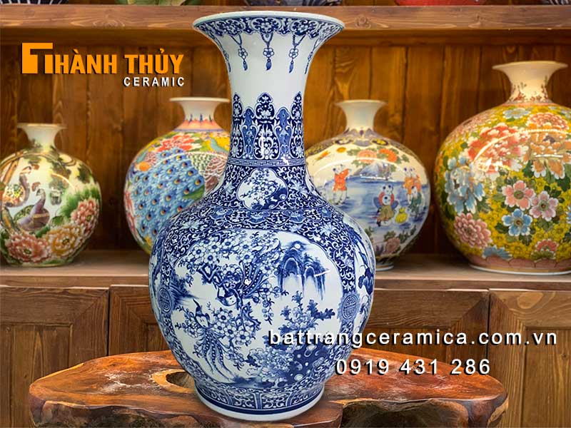 Lục bình củ tỏi tứ quý men lam cao cấp 80cm