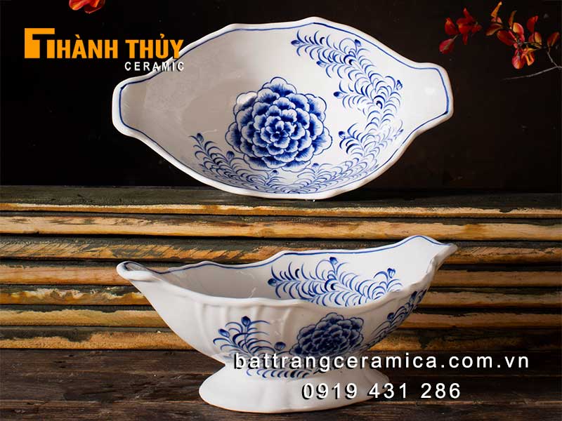 Bát bày gà cúng vẽ hoa mẫu đơn