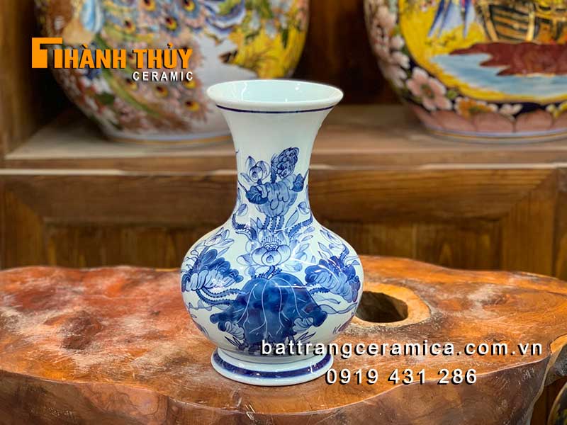 Bình bông thờ cúng vẽ sen cao 26cm