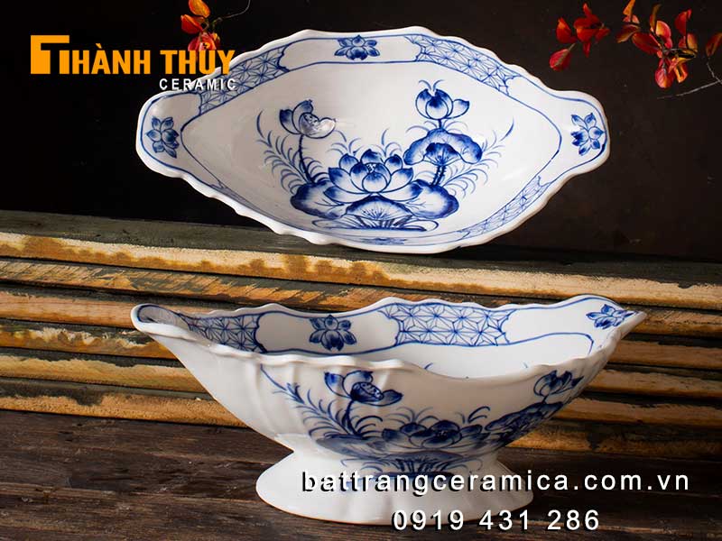 Đĩa bày gà thắp hương đẹp vẽ hoa sen