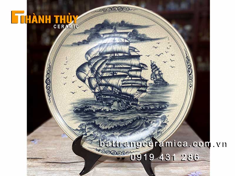 Đĩa cảnh bát tràng Thuận buồm xuôi gió 35cm