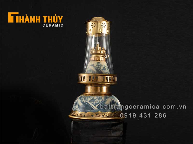 Đèn bàn thờ men rạn giả cổ cao 36cm