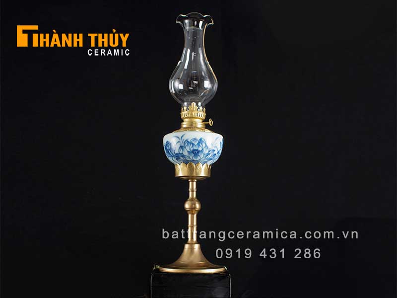 Đèn dầu hoa sen bàn thờ phật cao 35cm