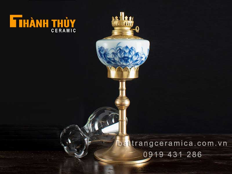 Đèn dầu hoa sen bàn thờ cao 35cm