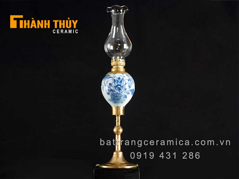 Đèn để bàn thờ vẽ hoa sen 31cm