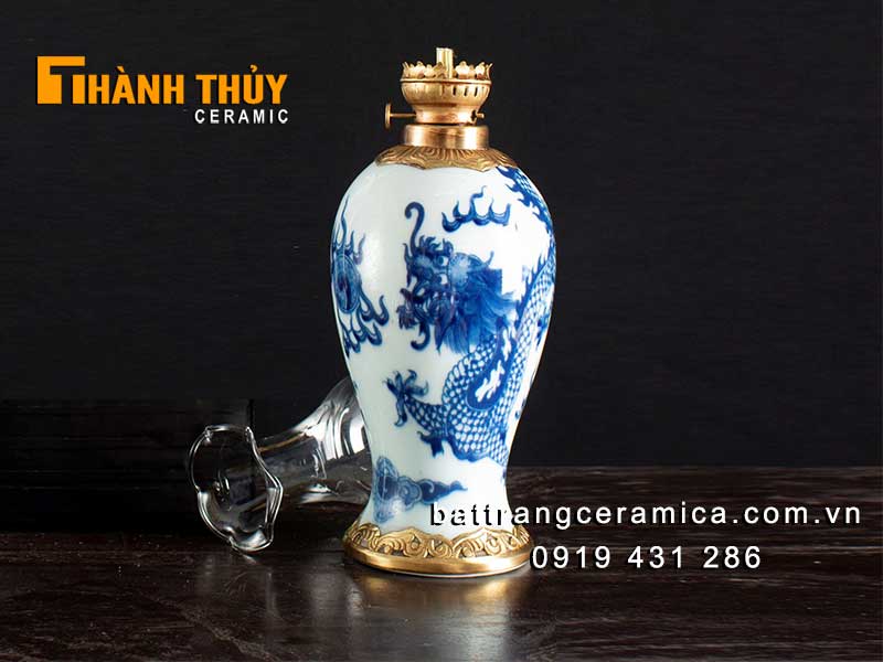 Đèn để bàn thờ vẽ rồng cao 31cm