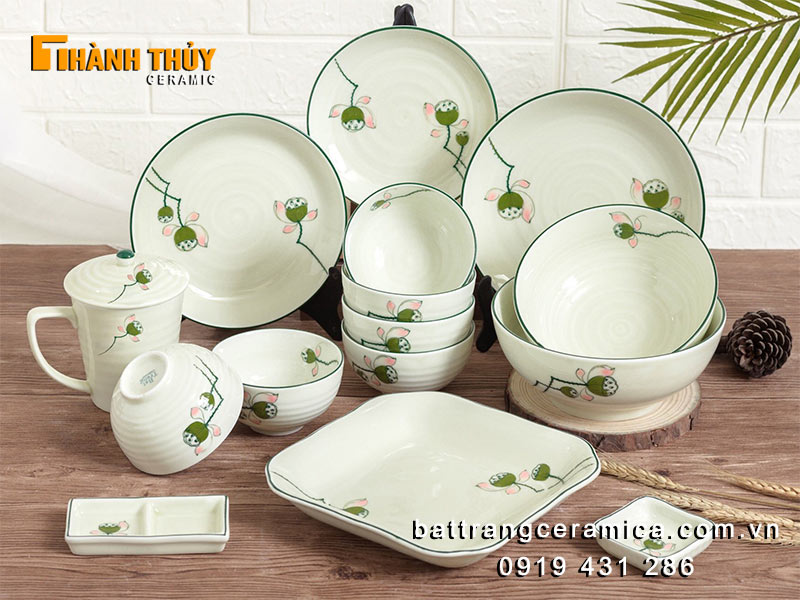Bộ chén dĩa cao cấp vẽ đài sen 15 món