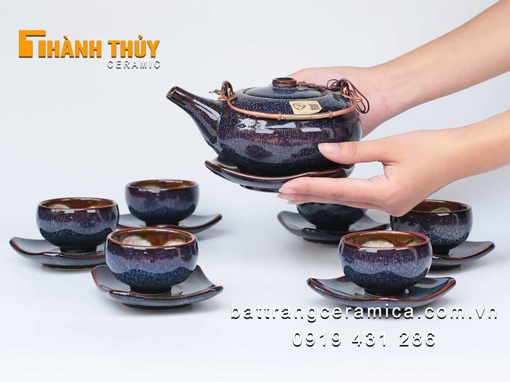 Bộ ấm hỏa biến màu tím thạch anh cao cấp