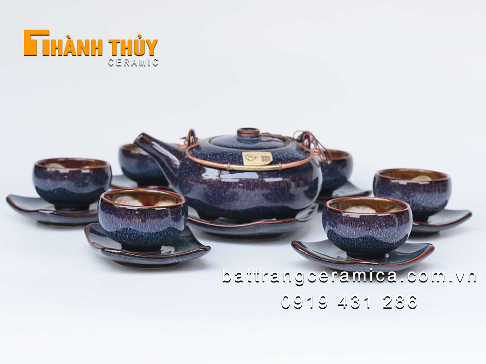 Bộ ấm hỏa biến màu tím thạch anh cao cấp
