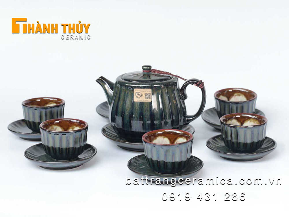 Bộ ấm chén hoả biến xanh ngọc lục cao cấp