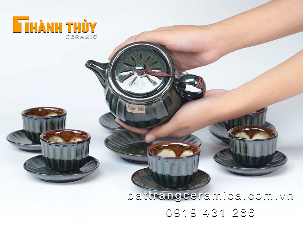 Bộ ấm chén hoả biến xanh ngọc lục cao cấp