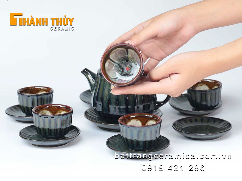 Bộ ấm chén hoả biến xanh ngọc lục cao cấp