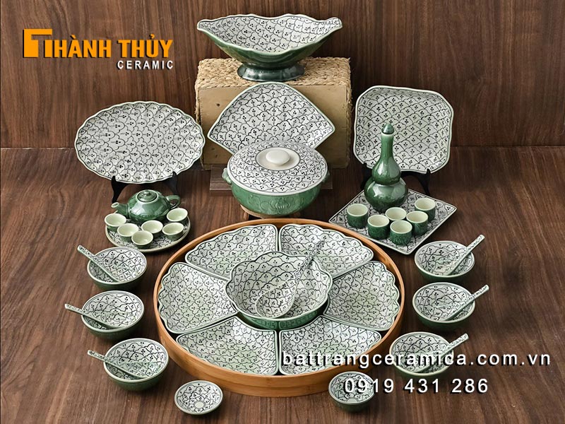 Bộ bát đĩa bày mâm cỗ bèo xanh 29 món
